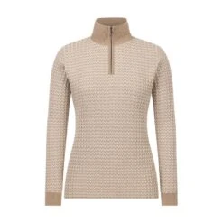 Kerrits Women's Quarter Zip Herringbone Sweater - Sand/Soft White