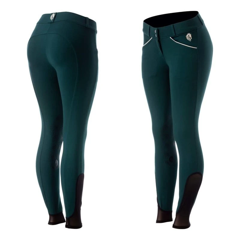 Equinavia Women's Astrid Silicone Knee Patch Breeches - Deep Green/Vanilla Cream 1 Equinavia Women's Astrid Silicone Knee Patch Breeches - Deep Green/Vanilla Cream