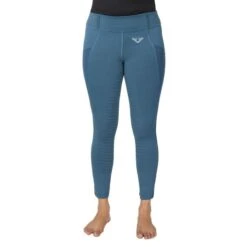 TuffRider Kids' Minerva EquiCool Full Seat Tights W/Pocket - Ensign Blue