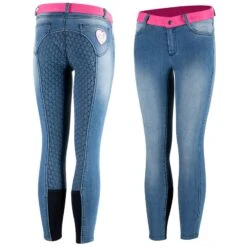 Horze Kids' Poppy Denim Silicone Full Seat Breeches - Lead Blue