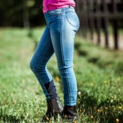 Horze Kids' Poppy Denim Silicone Full Seat Breeches - Lead Blue -Tack Of The Day Store 319348 800 800