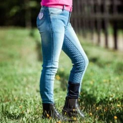 Horze Kids' Poppy Denim Silicone Full Seat Breeches - Lead Blue -Tack Of The Day Store 319349 800 800