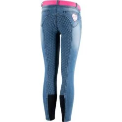 Horze Kids' Poppy Denim Silicone Full Seat Breeches - Lead Blue -Tack Of The Day Store 319350 800 800