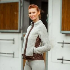 Horze Women's Deanne Softshell Fleece Jacket - Feather Gray/Bracken -Tack Of The Day Store 348052 800 800