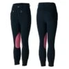 Horze Kids' Knitted Breeches W/Deawoo Leather Kneepatch - Dark Blue/Pink
