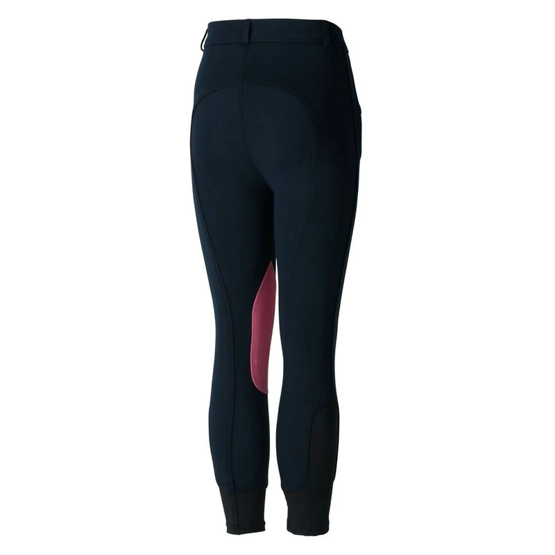 Horze Kids' Knitted Breeches W/Deawoo Leather Kneepatch - Dark Blue/Pink 2 Horze Kids' Knitted Breeches W/Deawoo Leather Kneepatch - Dark Blue/Pink - Image 2