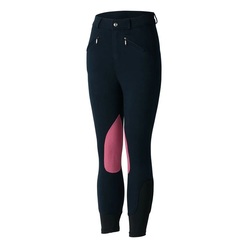 Horze Kids' Knitted Breeches W/Deawoo Leather Kneepatch - Dark Blue/Pink 3 Horze Kids' Knitted Breeches W/Deawoo Leather Kneepatch - Dark Blue/Pink - Image 3