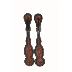 Western Rawhide Jim Taylor Performance Diamond Tear Drop Spur Straps - Two Tone Brown