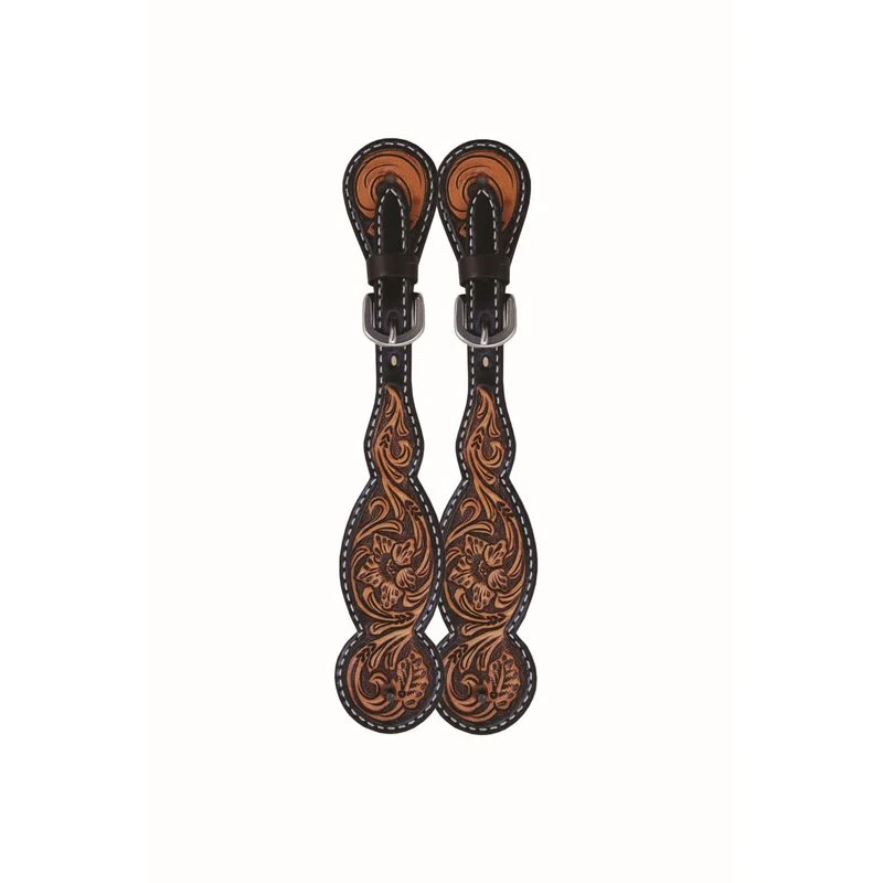 Western Rawhide Jim Taylor Performance Floral Tear Drop Spur Straps - Two Tone Brown 1 Western Rawhide Jim Taylor Performance Floral Tear Drop Spur Straps - Two Tone Brown