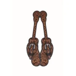 Western Rawhide Jim Taylor Performance Floral Scallop Spur Straps - Two Tone Brown