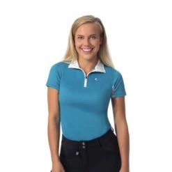 Horze Women's Trista Short Sleeve Sun Shirt - Paradise Blue/White 5 Horze Women's Trista Short Sleeve Sun Shirt - Paradise Blue/White -Tack Of The Day Store 377737 800 800