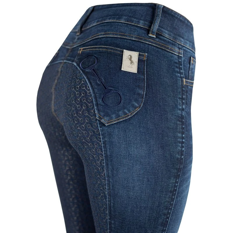 Horze Women's Kaia Highwaist Denim Silicone Full Seat Breech - Dark Blue 2 Horze Women's Kaia Highwaist Denim Silicone Full Seat Breech - Dark Blue - Image 2