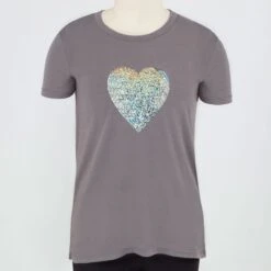 Irideon Kids' Flip Sequin Heart Swing Tee - Dove Grey -Tack Of The Day Store 396726 800 800