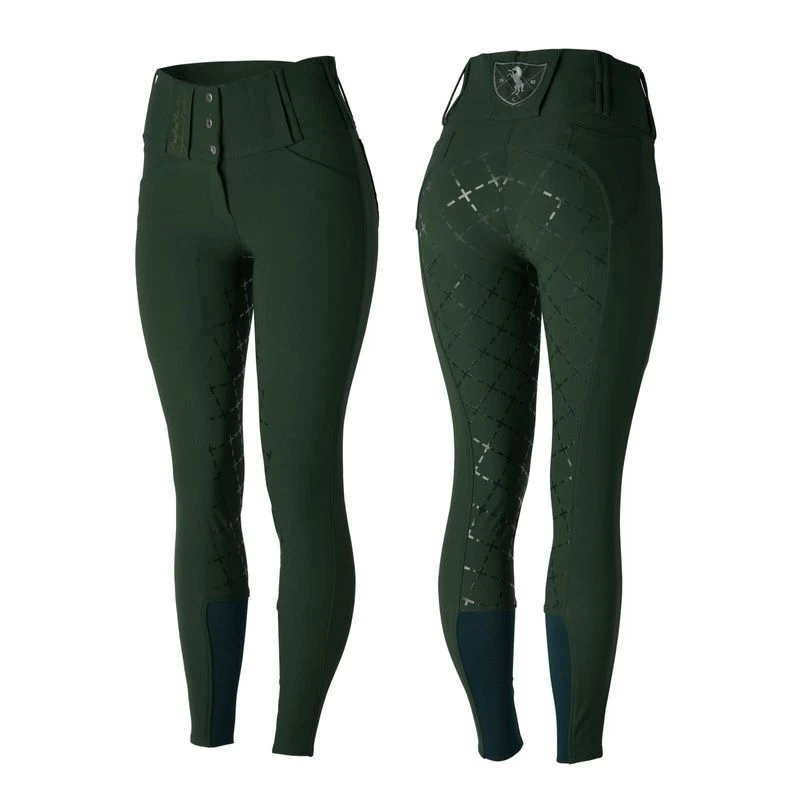 Horze Women's Desiree High Waist Full Seat Breeches - Mountain View Green 1 Horze Women's Desiree High Waist Full Seat Breeches - Mountain View Green