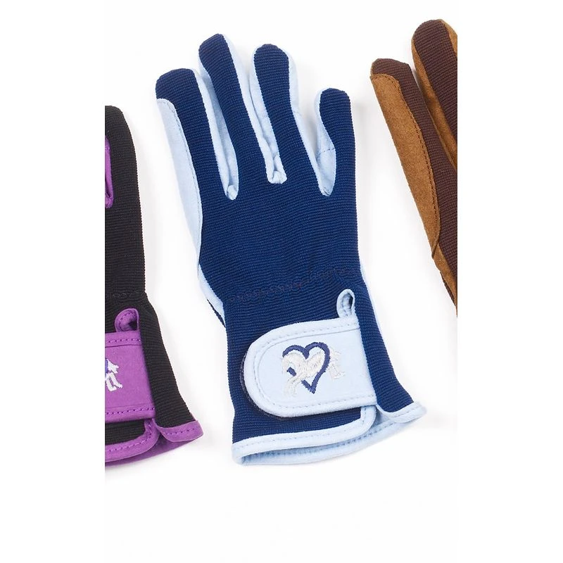 Ovation Kids' Hearts & Horses Gloves - Sky Blue/Navy Trim 2 Ovation Kids' Hearts & Horses Gloves - Sky Blue/Navy Trim - Image 2