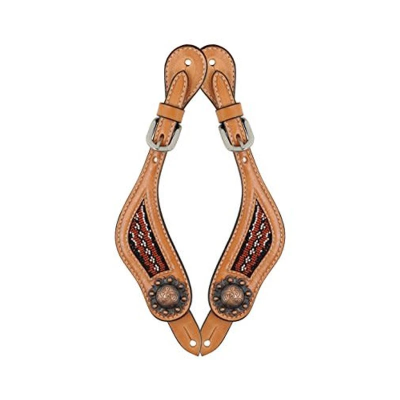 Western Rawhide Red Beads Spur Straps - Golden Tan 1 Western Rawhide Red Beads Spur Straps - Golden Tan