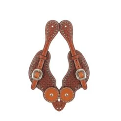 Western Rawhide Tooled Sun Spots Spur Straps - Chestnut