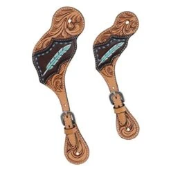 Western Rawhide Gator/Feather Spur Straps - Turquoise