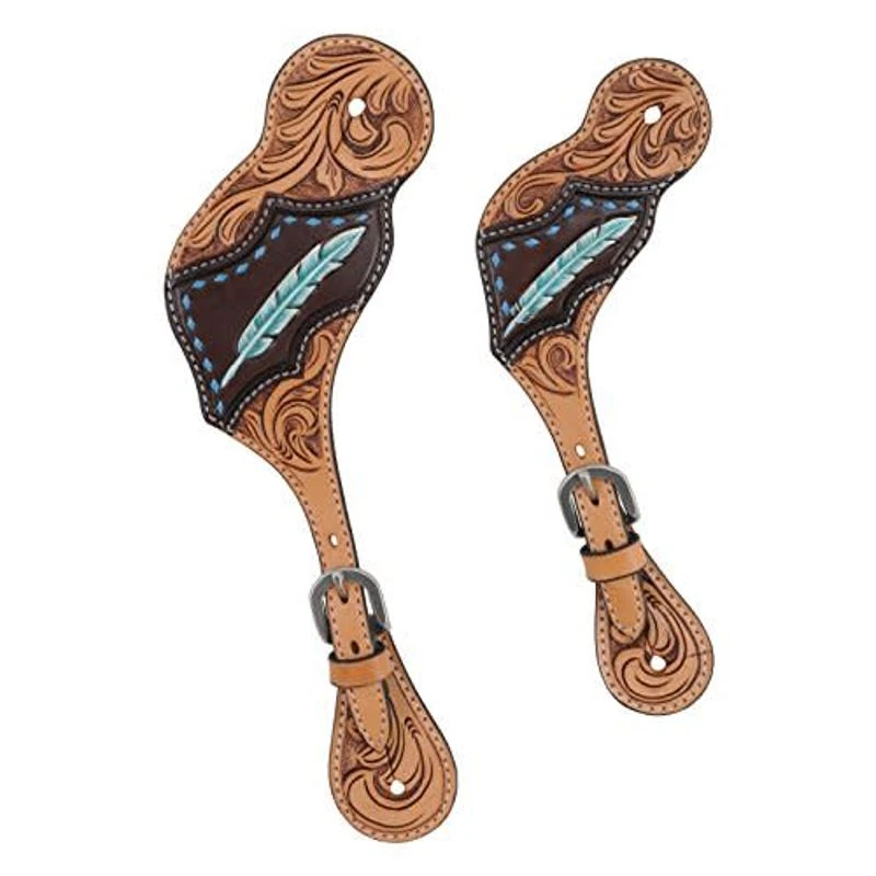 Western Rawhide Gator/Feather Spur Straps - Turquoise 1 Western Rawhide Gator/Feather Spur Straps - Turquoise