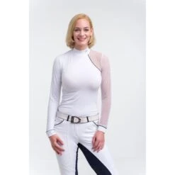Cavalliera Women's Modern Dame Long Sleeve Show Shirt - White/White/Navy Blue