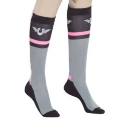 TuffRider Women's Impulsion Knee High Socks - Light Charcoal/Neon Pink 6 TuffRider Women's Impulsion Knee High Socks - Light Charcoal/Neon Pink -Tack Of The Day Store 462944 800 800