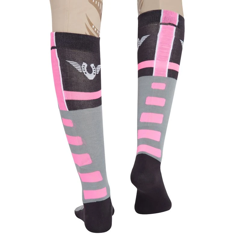 TuffRider Women's Impulsion Knee High Socks - Light Charcoal/Neon Pink 4 TuffRider Women's Impulsion Knee High Socks - Light Charcoal/Neon Pink - Image 4