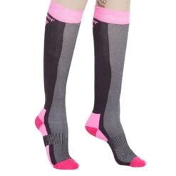 TuffRider Women's Ventilated Knee High Socks - Charcoal/Neon Pink -Tack Of The Day Store 462972 800 800
