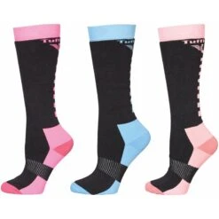 TuffRider Women's Neon Winter Thermal Knee High Socks 3 Pack - Charcoal/Neon Pink, Char/Neon Blue,Charcoal/Neon Peach