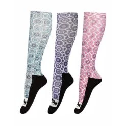 Equine Couture Women's Kelsey Padded Knee Hi Boot Socks 3 Pack - Hot Pink/Aqua/Purple