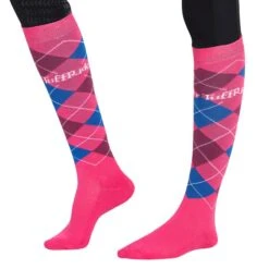 TuffRider Argyle Knee High Socks - Pink/Fuchsia/Royal