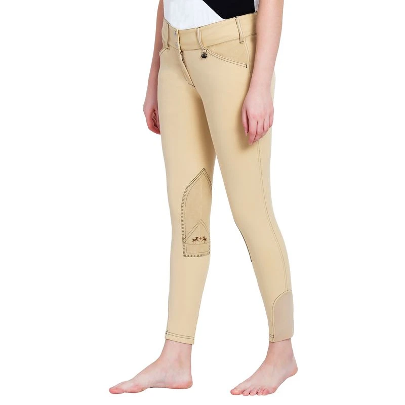 Equine Couture Women's Sportif Natasha Knee Patch Breeches - Lt Tan/Black Stitching 1 Equine Couture Women's Sportif Natasha Knee Patch Breeches - Lt Tan/Black Stitching