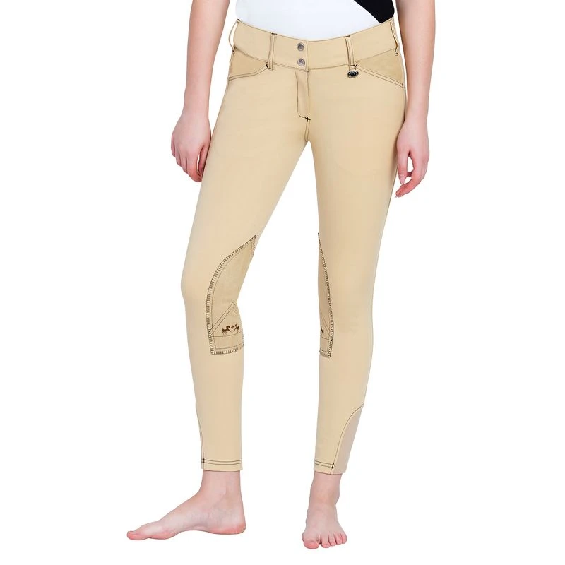 Equine Couture Women's Sportif Natasha Knee Patch Breeches - Lt Tan/Black Stitching 2 Equine Couture Women's Sportif Natasha Knee Patch Breeches - Lt Tan/Black Stitching - Image 2