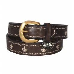 Equine Couture Kids' Cacey Leather Belt - Brown/Fleur De Lis