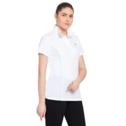 TuffRider Women's Kirby Kwik Dry Short Sleeve Show Shirt - White/Glacier Blue