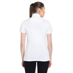 TuffRider Women's Kirby Kwik Dry Short Sleeve Show Shirt - White/Glacier Blue -Tack Of The Day Store 465462 800 800