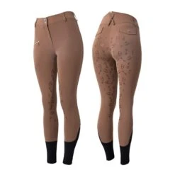 Horze Women's High Waist Bit Print Silicone Full Seat Breeches - Brown