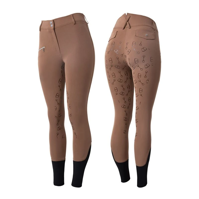 Horze Women's High Waist Bit Print Silicone Full Seat Breeches - Brown 1 Horze Women's High Waist Bit Print Silicone Full Seat Breeches - Brown