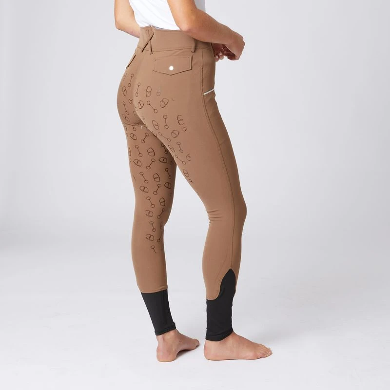 Horze Women's High Waist Bit Print Silicone Full Seat Breeches - Brown 3 Horze Women's High Waist Bit Print Silicone Full Seat Breeches - Brown - Image 3