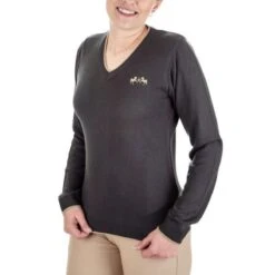 Equine Couture Women's Morgan V Neck Sweater - Charcoal 5 Equine Couture Women's Morgan V Neck Sweater - Charcoal -Tack Of The Day Store 495010 800 800