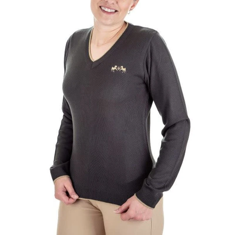 Equine Couture Women's Morgan V Neck Sweater - Charcoal 3 Equine Couture Women's Morgan V Neck Sweater - Charcoal - Image 3