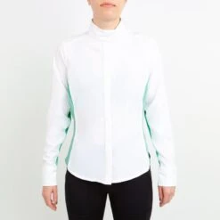 Irideon Women's Athena Long Sleeve Show Shirt - Bright White/Island Green