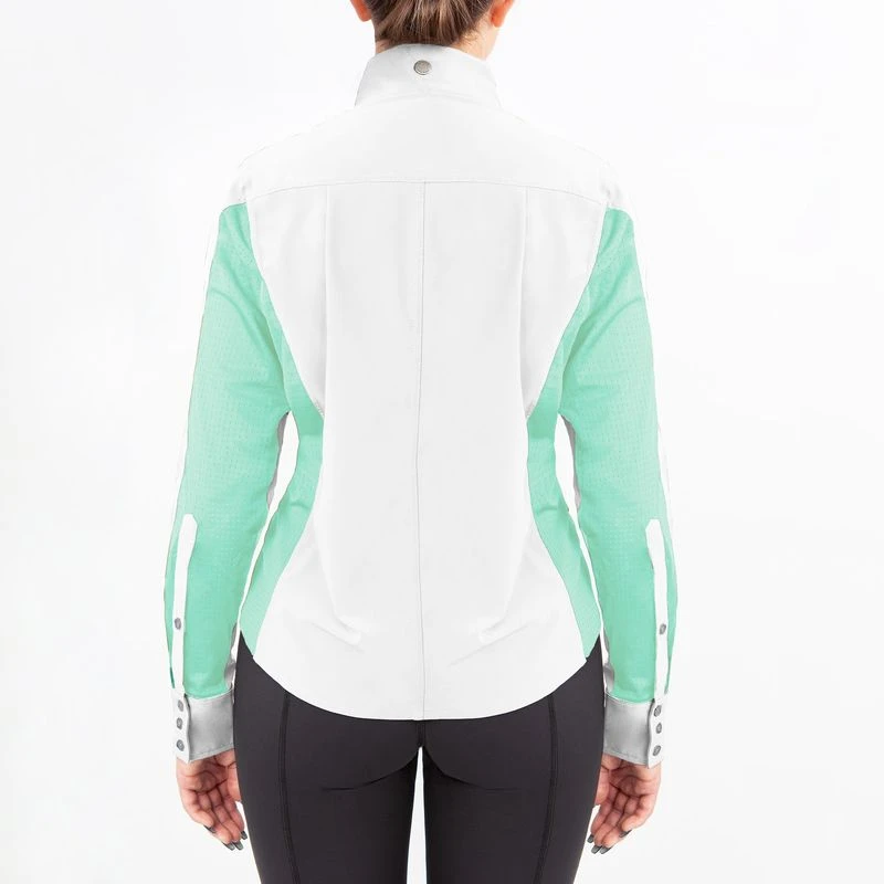 Irideon Women's Athena Long Sleeve Show Shirt - Bright White/Island Green 2 Irideon Women's Athena Long Sleeve Show Shirt - Bright White/Island Green - Image 2