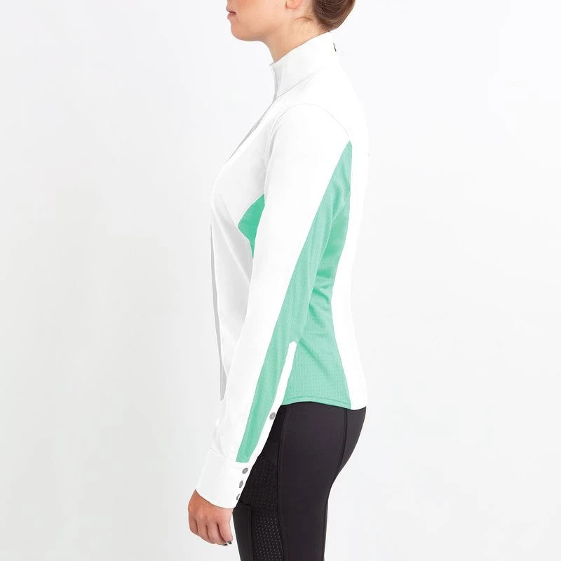 Irideon Women's Athena Long Sleeve Show Shirt - Bright White/Island Green 3 Irideon Women's Athena Long Sleeve Show Shirt - Bright White/Island Green - Image 3