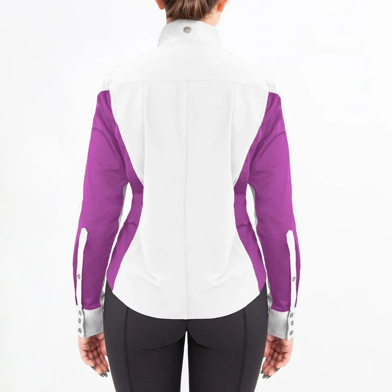 Irideon Women's Athena Long Sleeve Show Shirt - Bright White/Purple Hibiscus 2 Irideon Women's Athena Long Sleeve Show Shirt - Bright White/Purple Hibiscus - Image 2