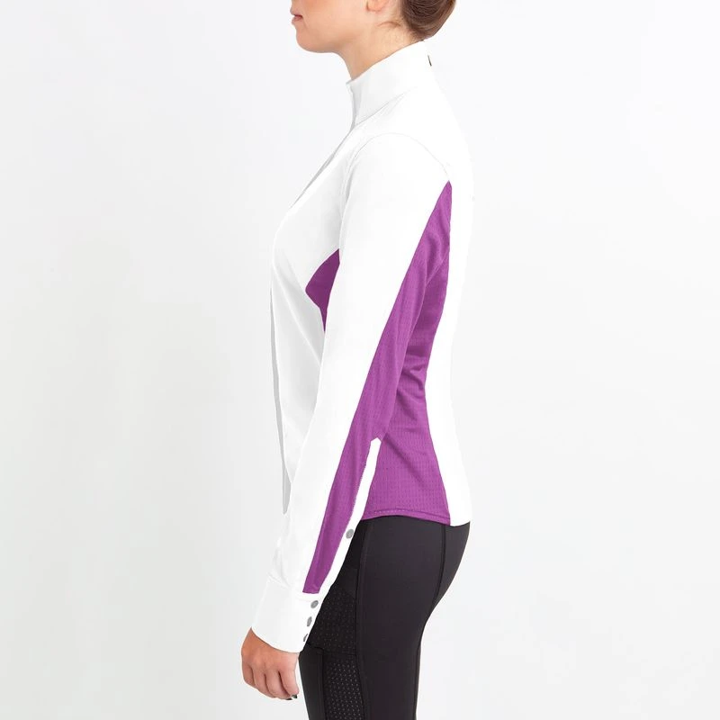 Irideon Women's Athena Long Sleeve Show Shirt - Bright White/Purple Hibiscus 3 Irideon Women's Athena Long Sleeve Show Shirt - Bright White/Purple Hibiscus - Image 3