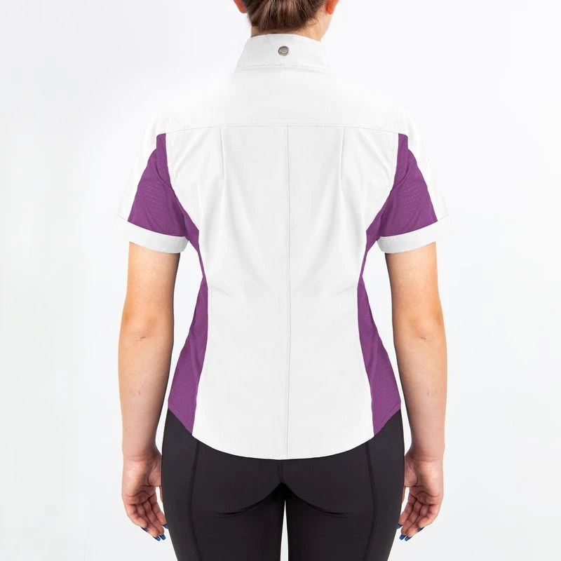 Irideon Women's Athena Short Sleeve Show Shirt - Bright White/Purple Hibiscus 2 Irideon Women's Athena Short Sleeve Show Shirt - Bright White/Purple Hibiscus - Image 2