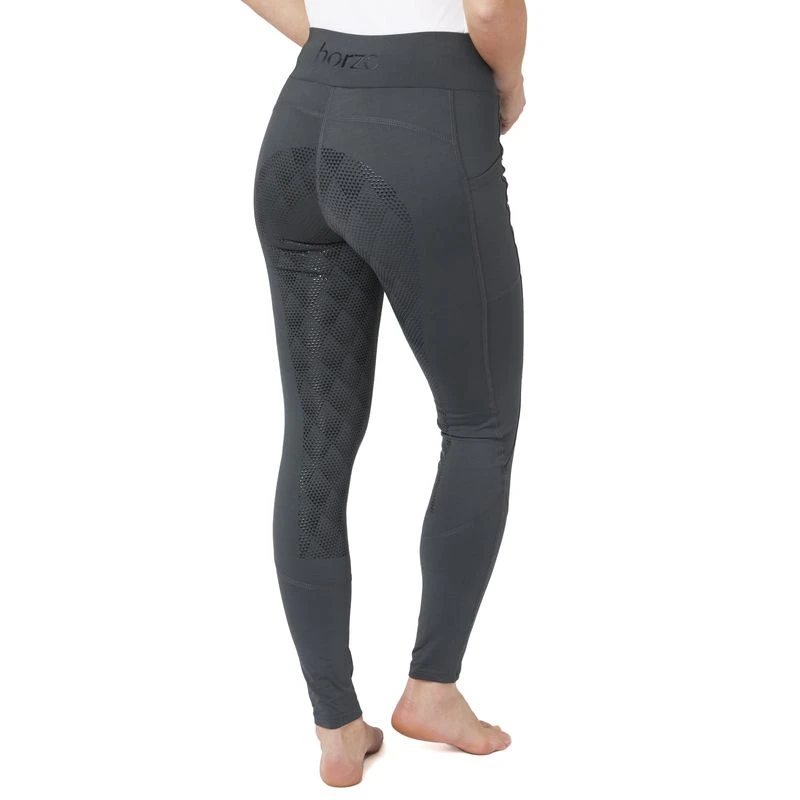 Horze Women's High Waist Full Seat Tights W/Phone Pocket - Shadow Grey 3 Horze Women's High Waist Full Seat Tights W/Phone Pocket - Shadow Grey - Image 3