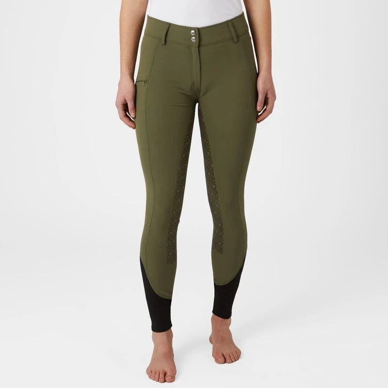 Horze Women's Callie High Waist Breeches W/Piping - Dark Green 4 Horze Women's Callie High Waist Breeches W/Piping - Dark Green - Image 4