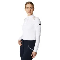 Horze Women's Sianna Long Sleeved Show Shirt W/ Lace Shoulders - White -Tack Of The Day Store 532553 800 800