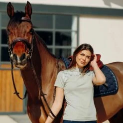 Horze Women's Kaitlin Short Sleeved Performance Shirt W/ Flower Print - Plaza Taupe Light Brown -Tack Of The Day Store 542950 800 800
